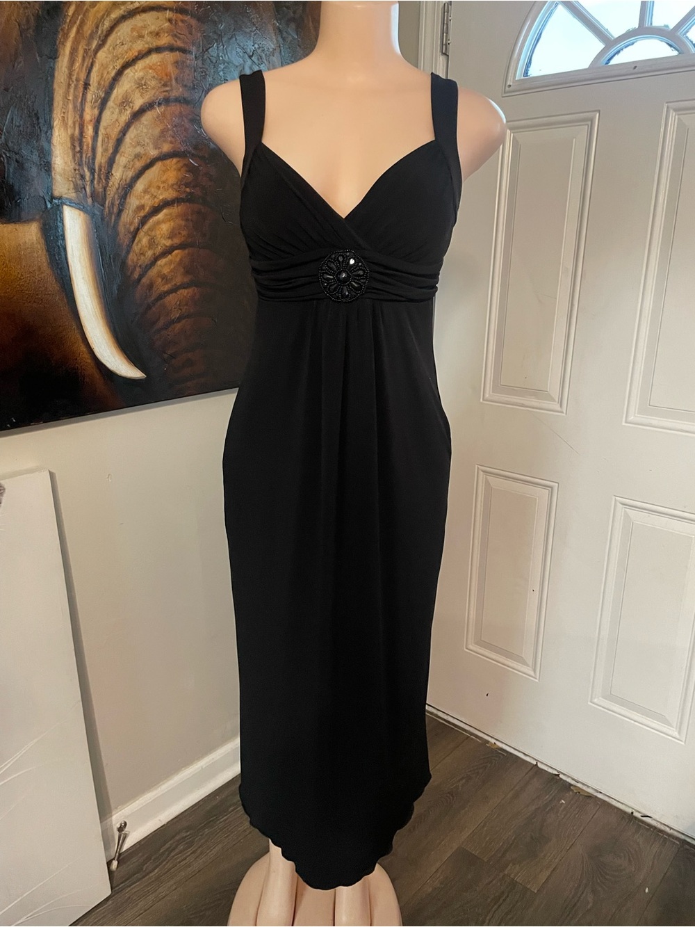 Enfocus 4 p Classic Black Sleeveless Midi long Dress with Embellished Waist